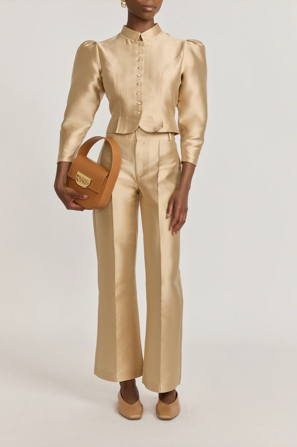 BEIGE Satin Puff Sleeve Jacket - Image 6