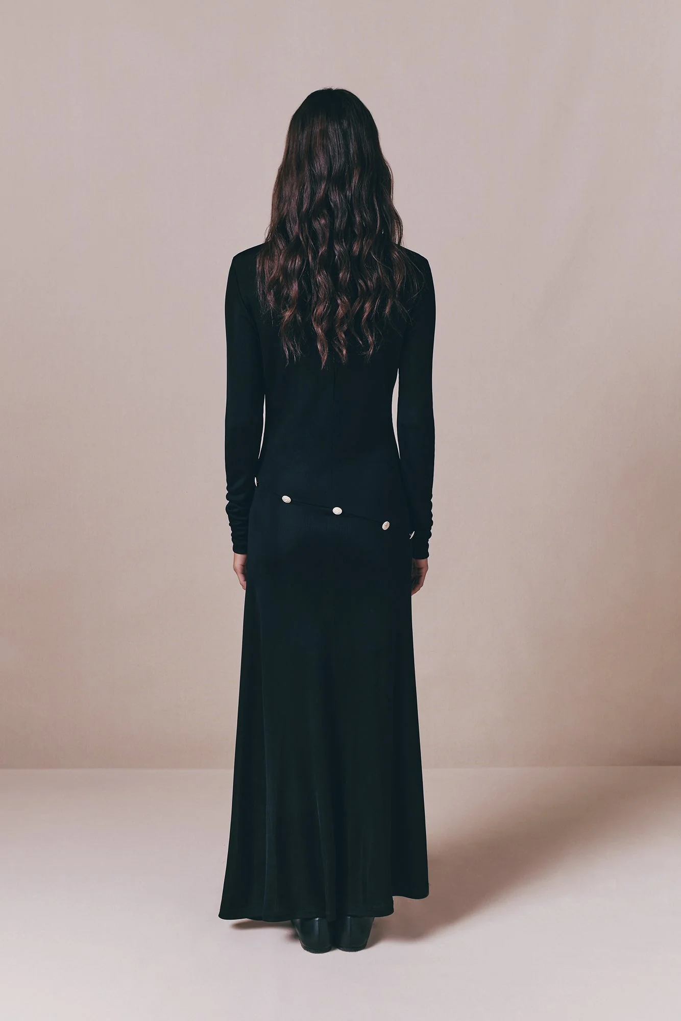 Black Long-Sleeve Dress With Button Details - Image 3