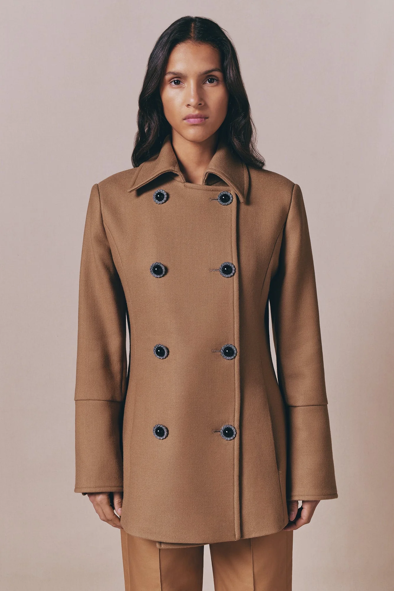 Camel Double-Breasted Twill Coat - Image 3