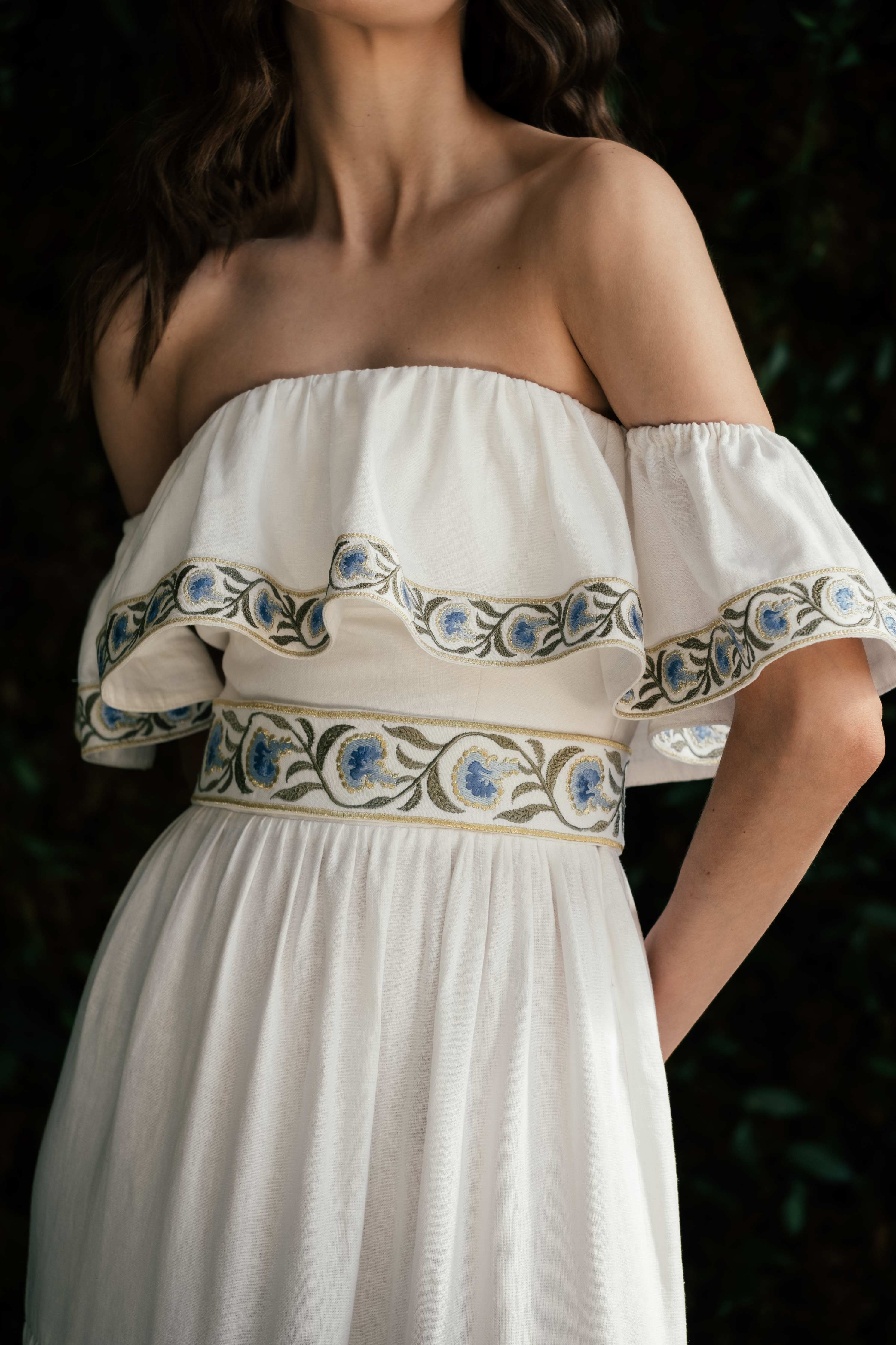 Carnation Ruffle Dress - White & Blue - Image 8