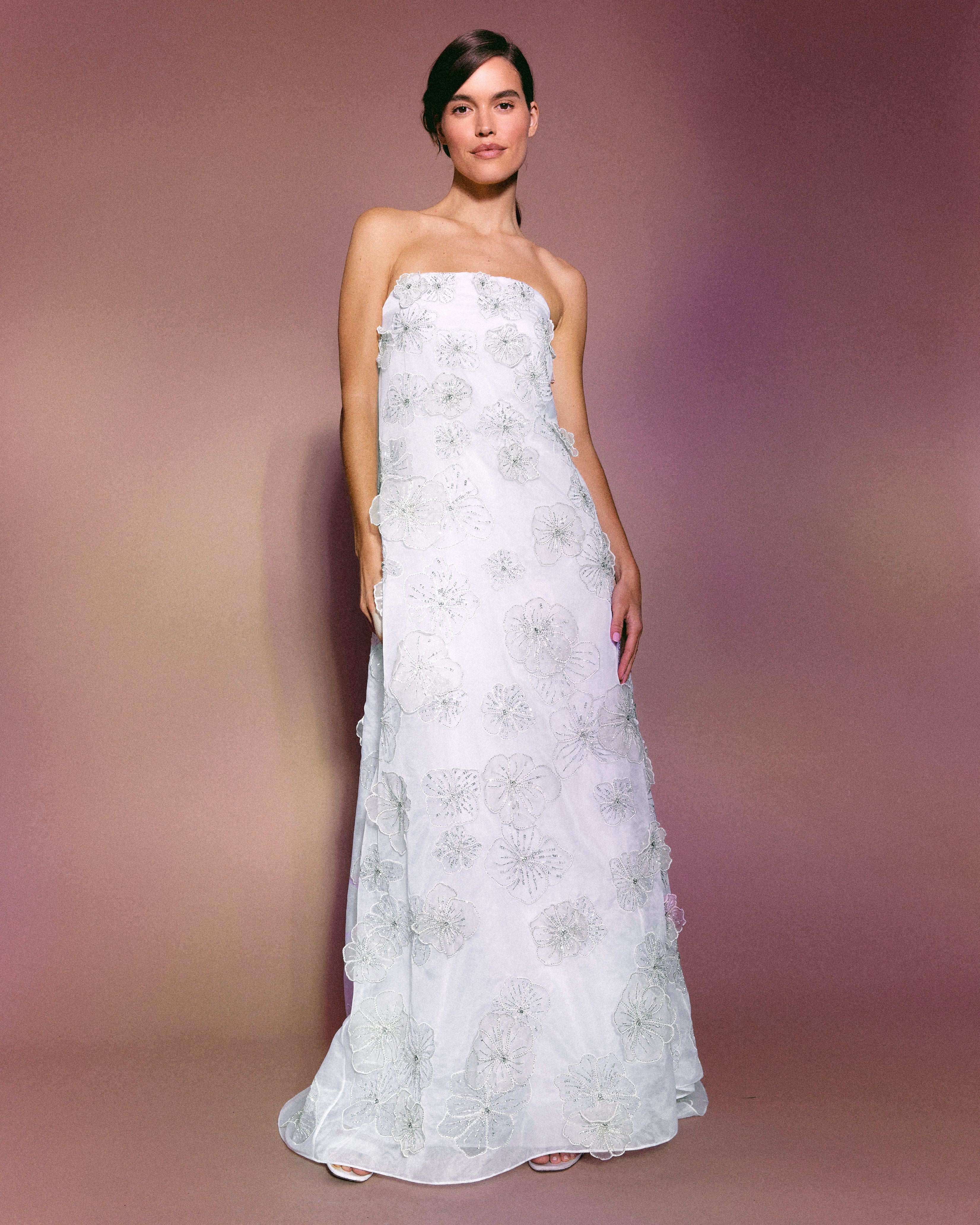 Skye Gown in White Organza With 3D Appliqué - Image 6